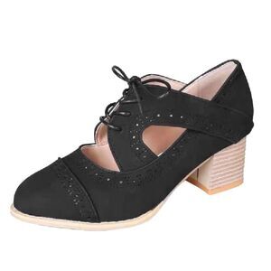 NOKIO Ankle Booties‎ Breathable Retro Short Block Heel Chunky Pointed Toe Cutout